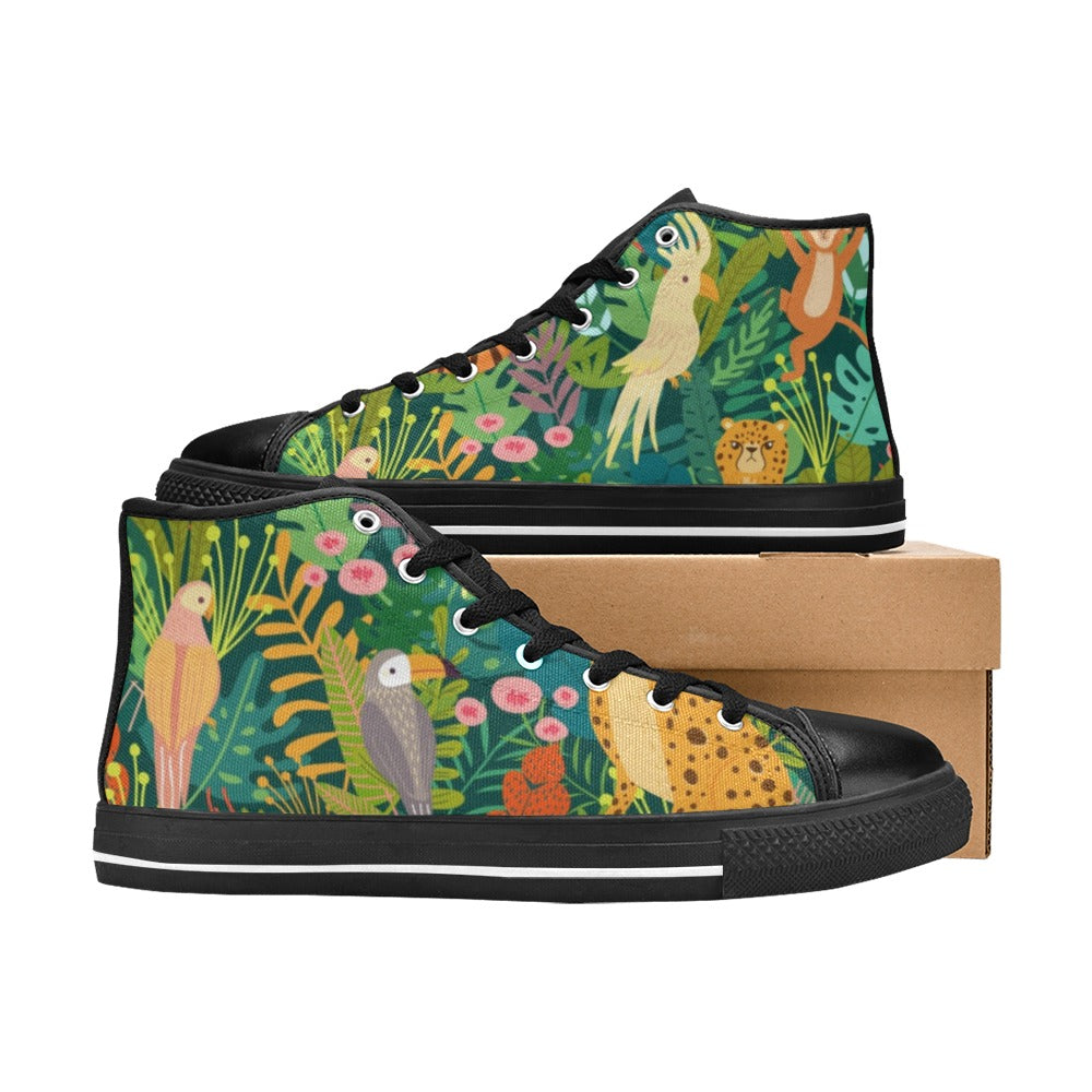 Tropical Jungle Animals - Kids High Top Canvas Shoes