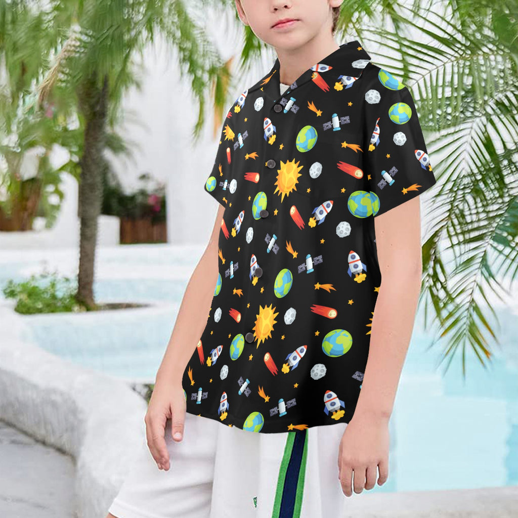 Busy Space Senior Kids Hawaiian Shirt Senior Kids Hawaiian Shirt 8-15 Printed Offshore Space