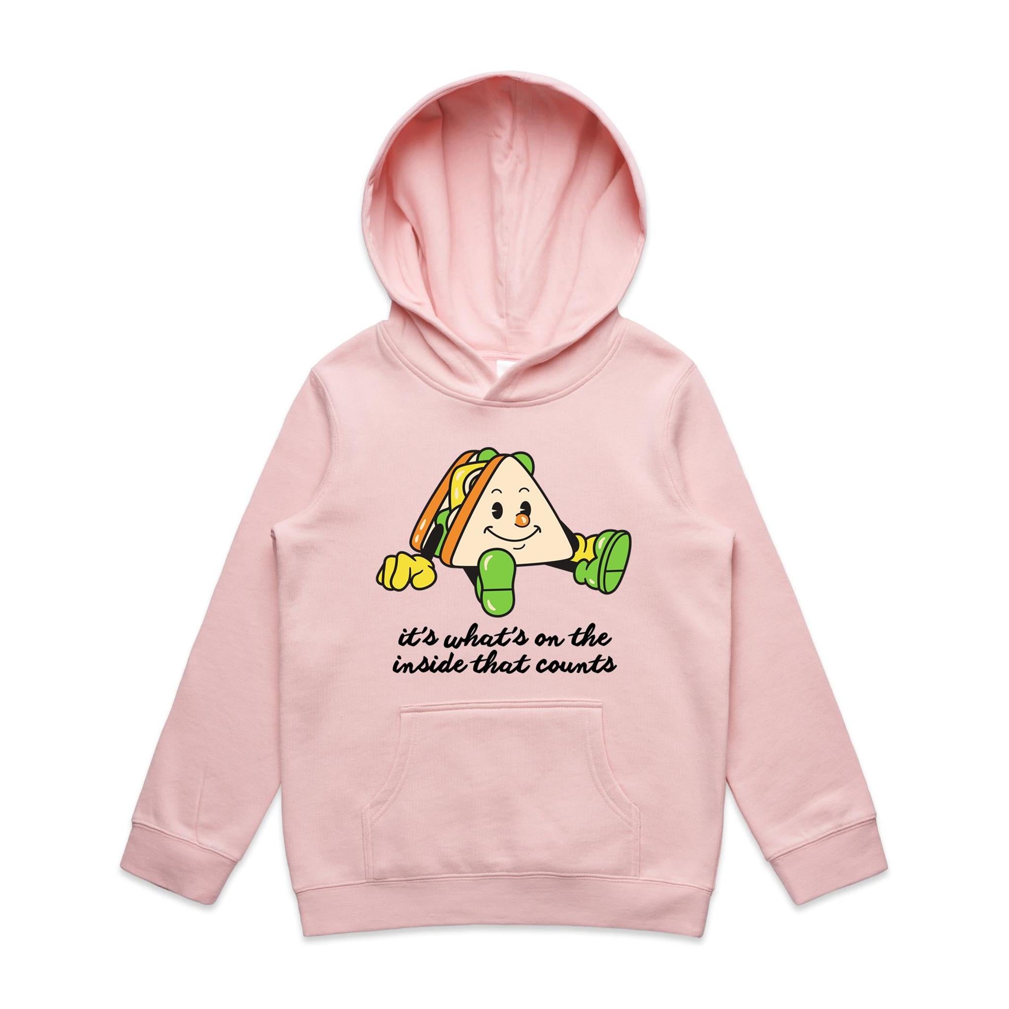 Sandwich, It's What's On The Inside That Counts - Kids Hoodie Pink Kids Hoodie Printed In Australia