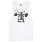 Deadlift, Skeleton Lifting Weights - Tank Top Tee White Drop Arm Tank Top Fitness Printed In Australia