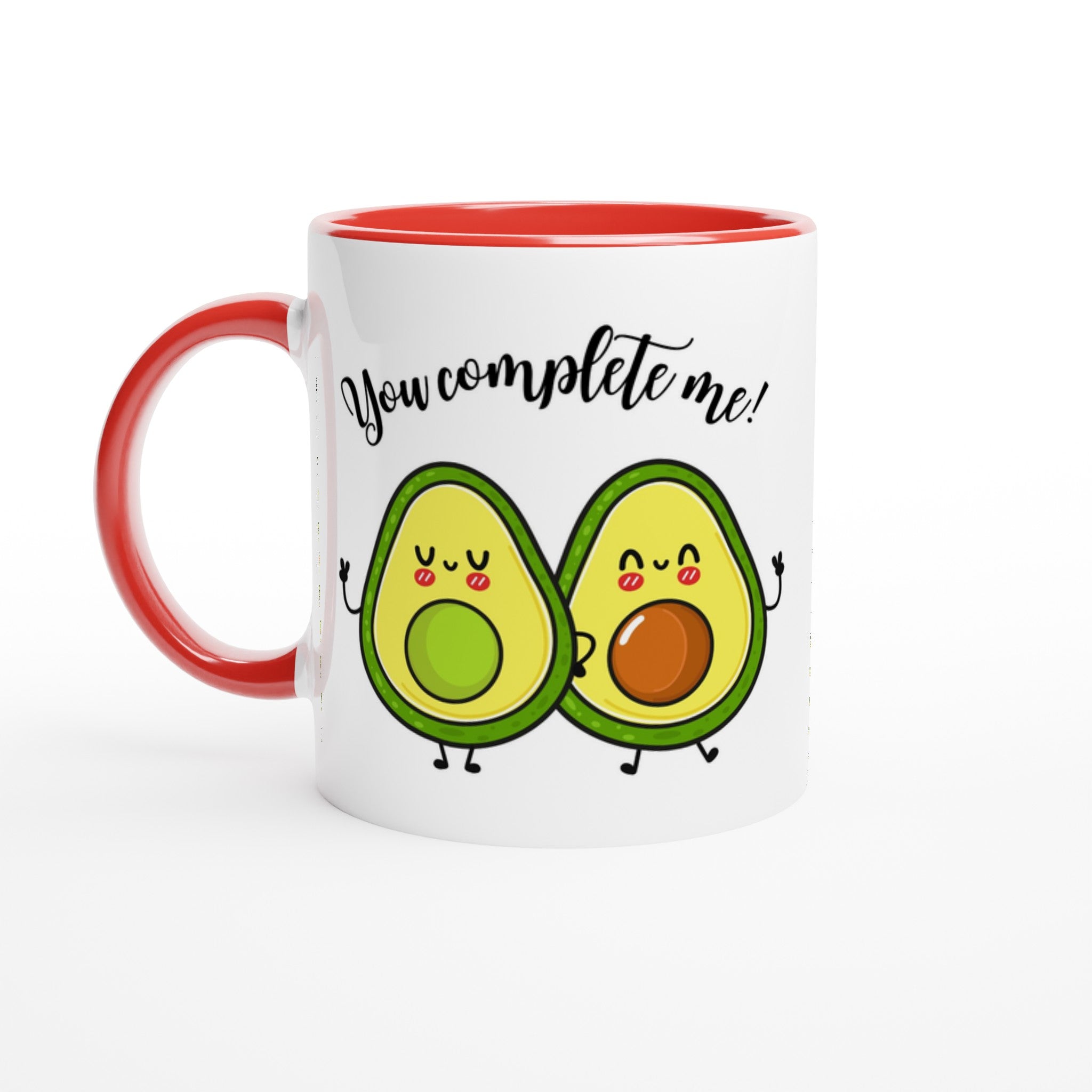Avocado, You Complete Me - White 11oz Ceramic Mug with Colour Inside Ceramic Red Colour 11oz Mug food Globally Fulfilled Love