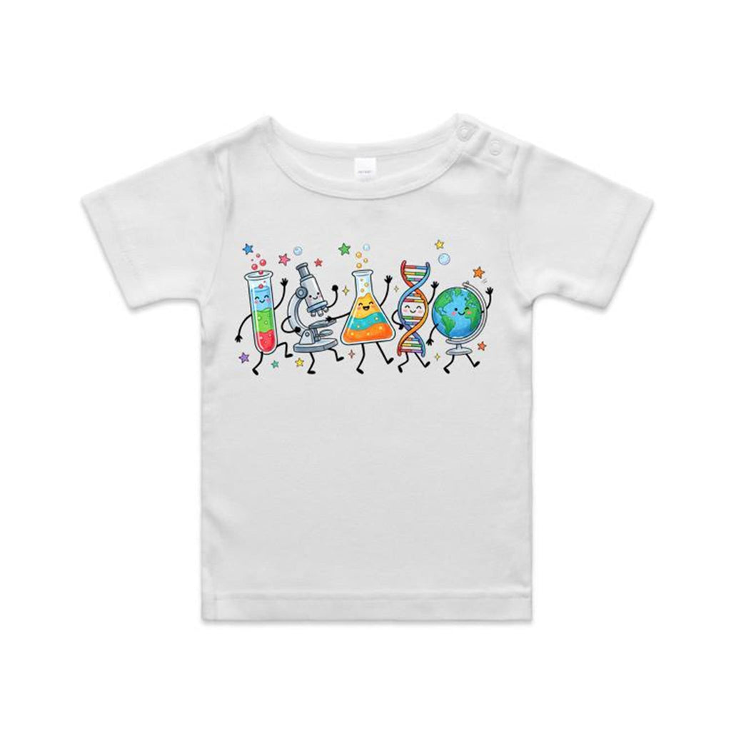 Science Characters AS Colour Baby T-shirt White Baby T-shirt Printed In Australia Science