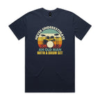 Never Underestimate An Old Man With A Drum Set Men's AS Colour T-shirt Midnight Blue Mens T-shirt Music Printed In Australia