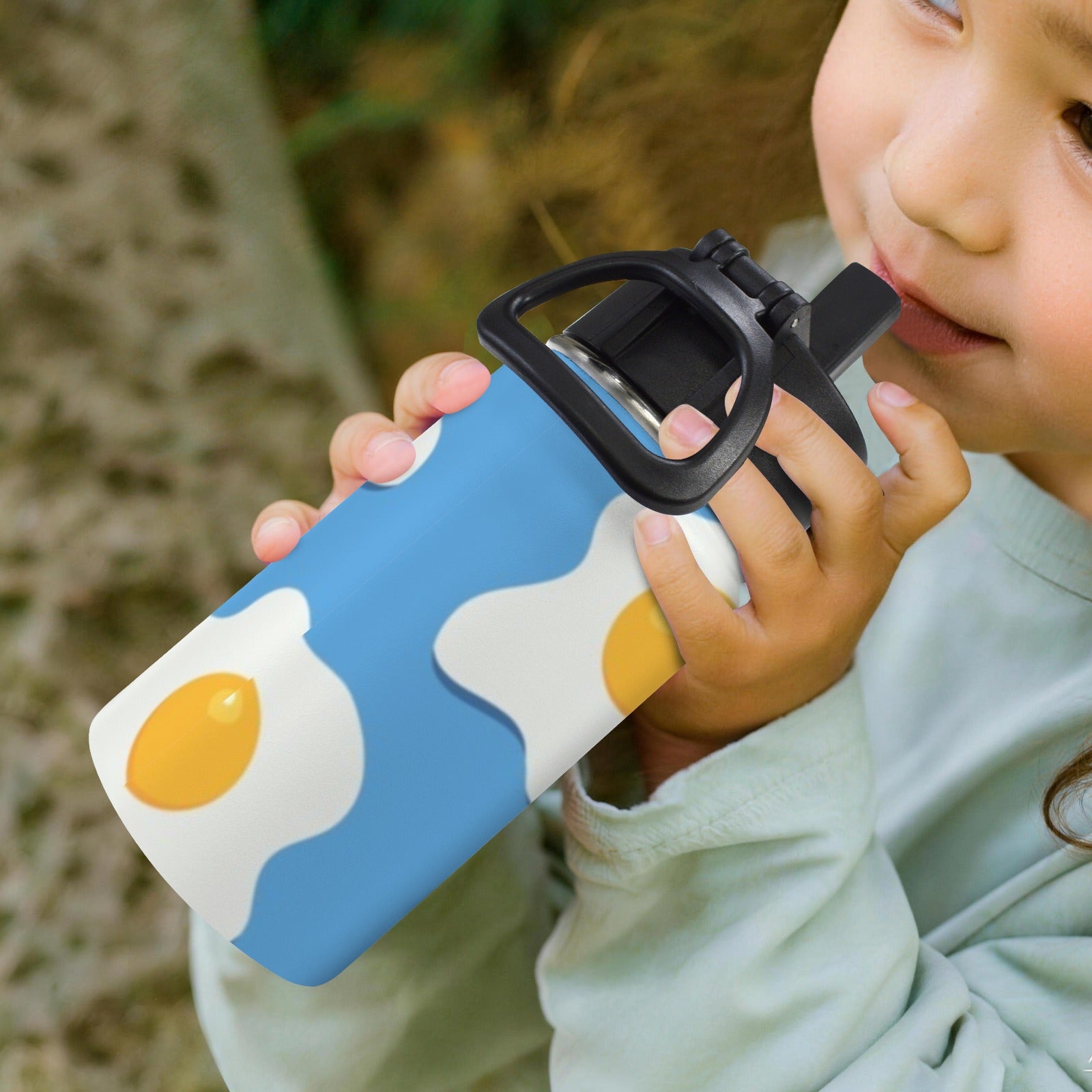 Fried Eggs 12oz Kids Water Bottle with Straw Lid