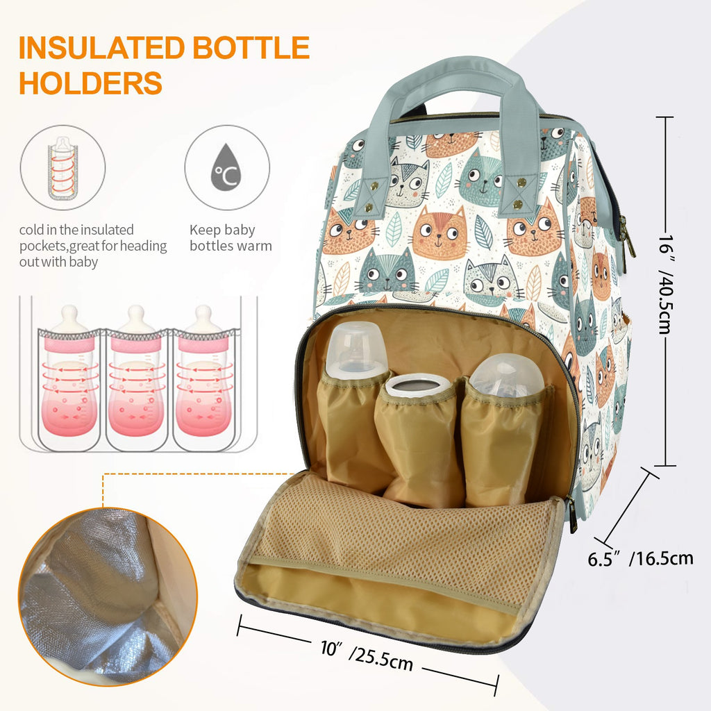 Cute Cat Faces - Multi-Function Backpack, Nappy / Diaper Bag