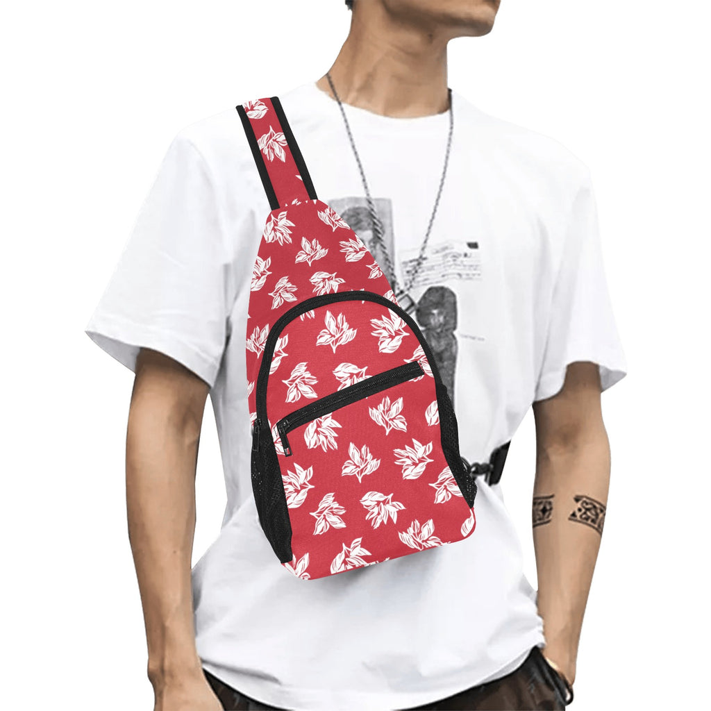Red Retro Foliage, Hawaiian Flower - Chest Bag