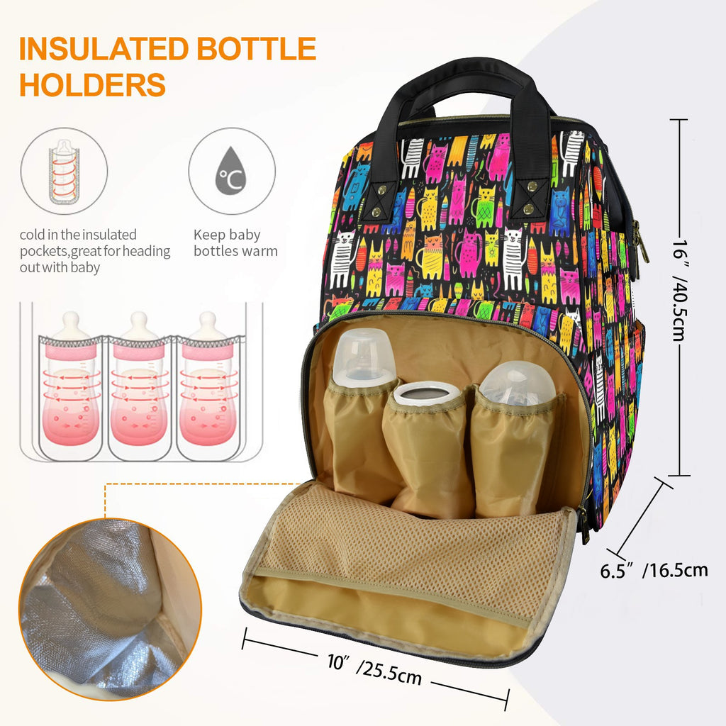 Colourful Cats - Multi-Function Backpack, Nappy / Diaper Bag