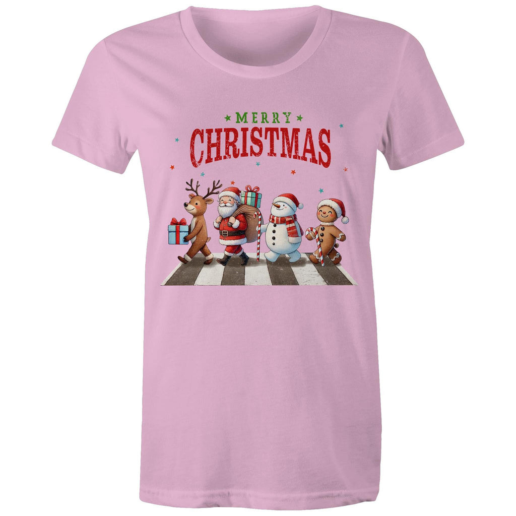 Fab Four, Merry Christmas - Womens T-shirt Pink Womens Christmas T-shirt Christmas Printed In Australia