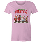 Fab Four, Merry Christmas - Womens T-shirt Pink Womens Christmas T-shirt Christmas Printed In Australia