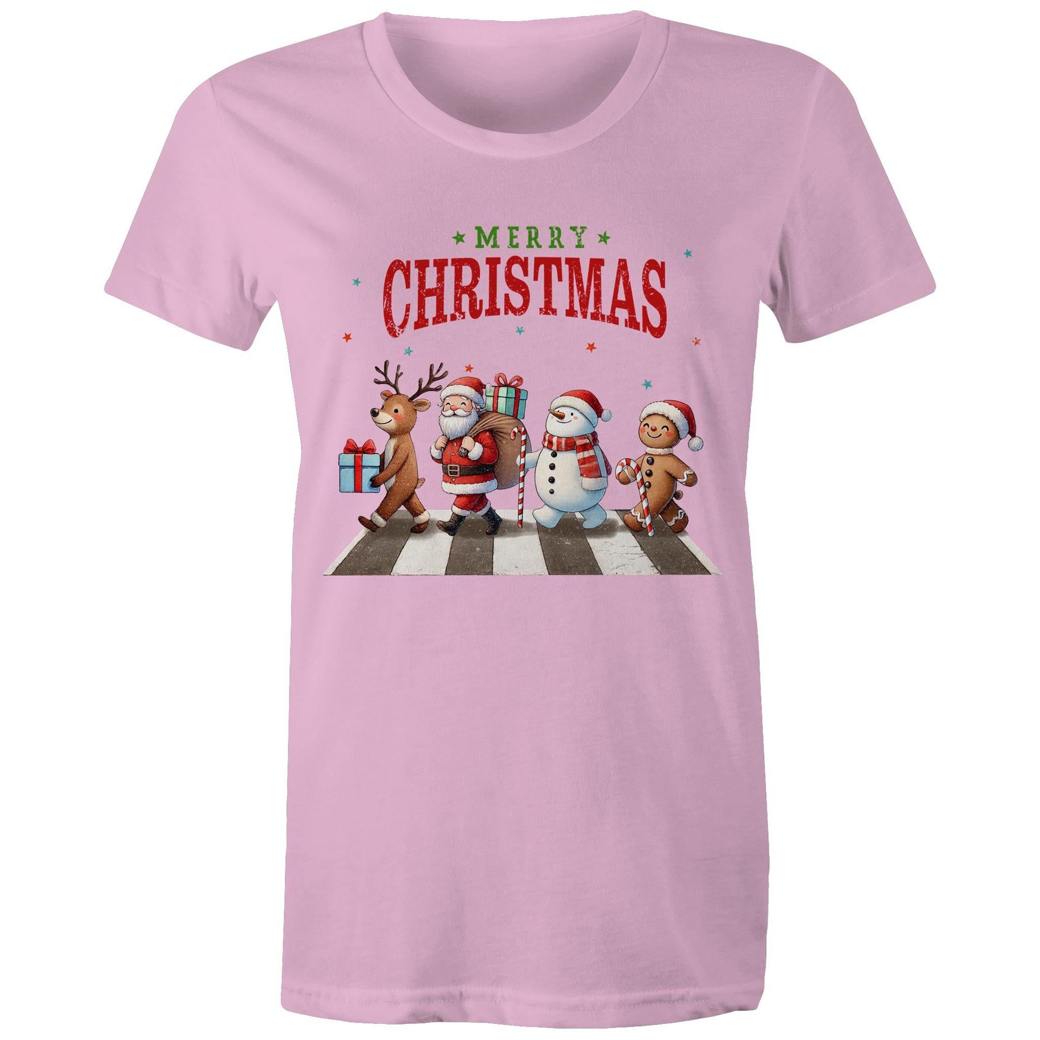 Fab Four, Merry Christmas - Womens T-shirt Pink Womens Christmas T-shirt Christmas Printed In Australia