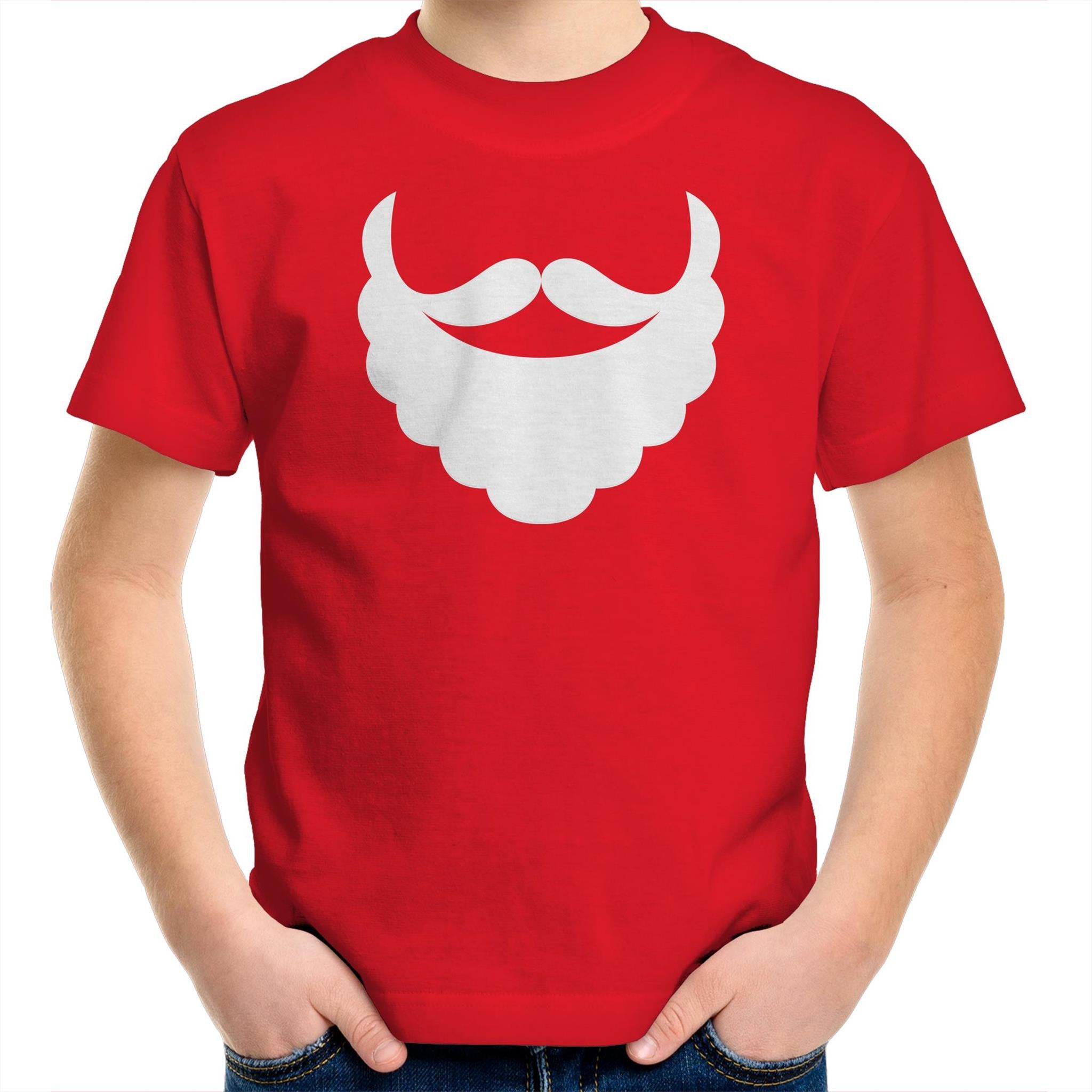 Santa Beard - Kids Youth T-Shirt Red Kids Christmas T-shirt Christmas Printed In Australia