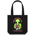 Reading Takes You To Another World, Alien Canvas Tote Bag Black One Size Tote Bag Printed In Australia