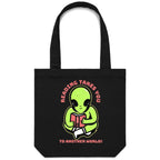 Reading Takes You To Another World, Alien - Canvas Tote Bag Black One Size Tote Bag Printed In Australia