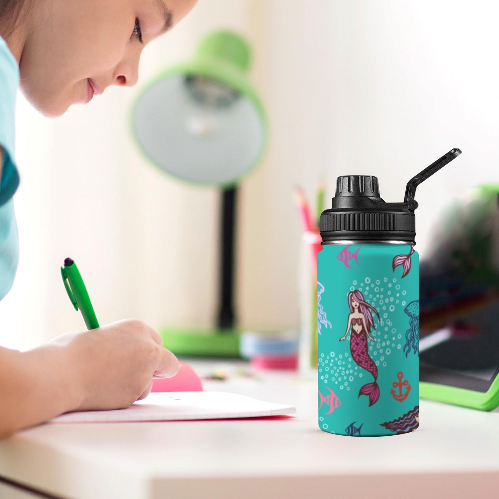 Mermaids Kids Water Bottle with Chug Lid (12 oz) Kids Water Bottle with Chug Lid animal Ocean Printed Offshore