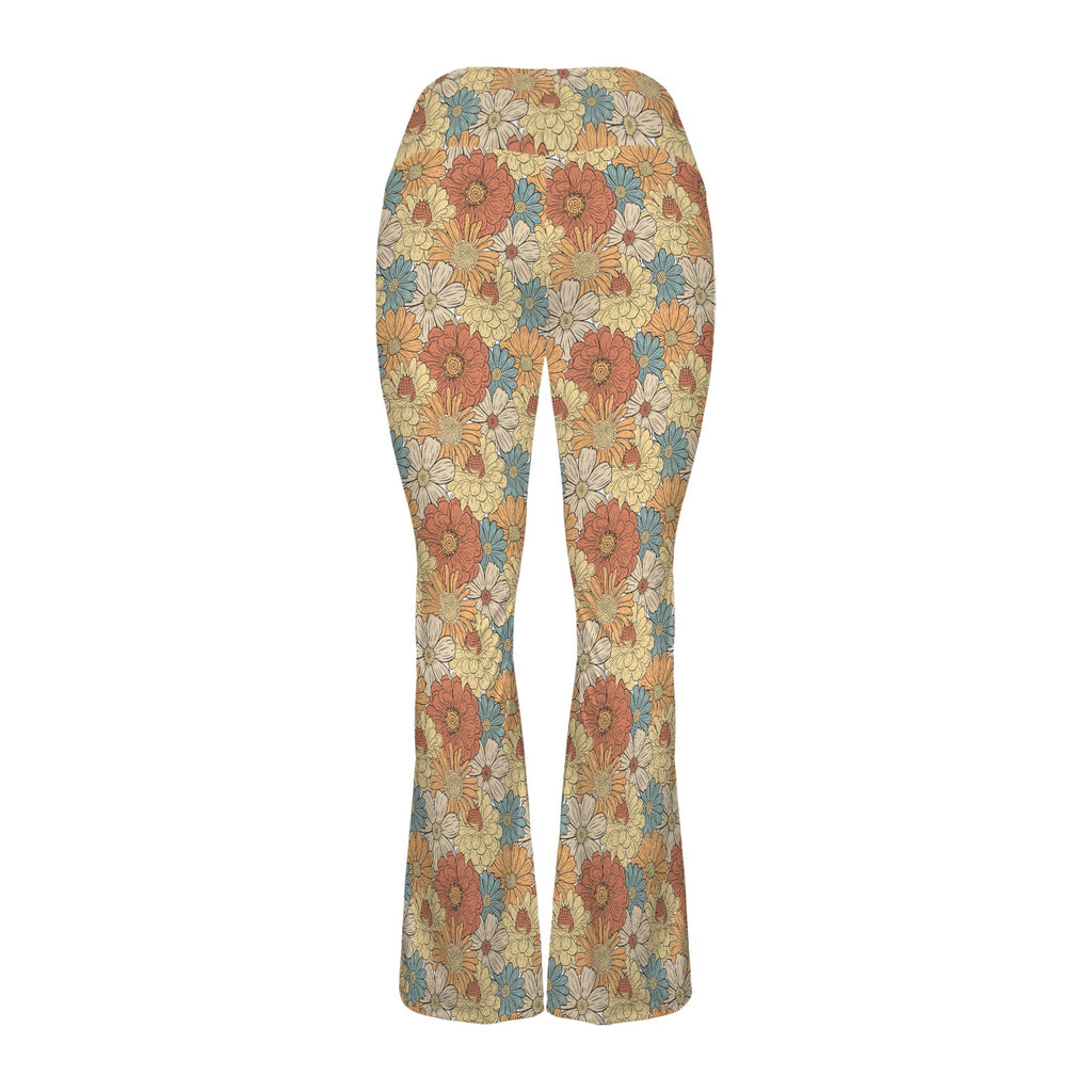 Vintage Retro Floral High Waist Crossover Tummy Control Flare Leggings High Waist Flare Leggings Plants Printed Offshore Retro