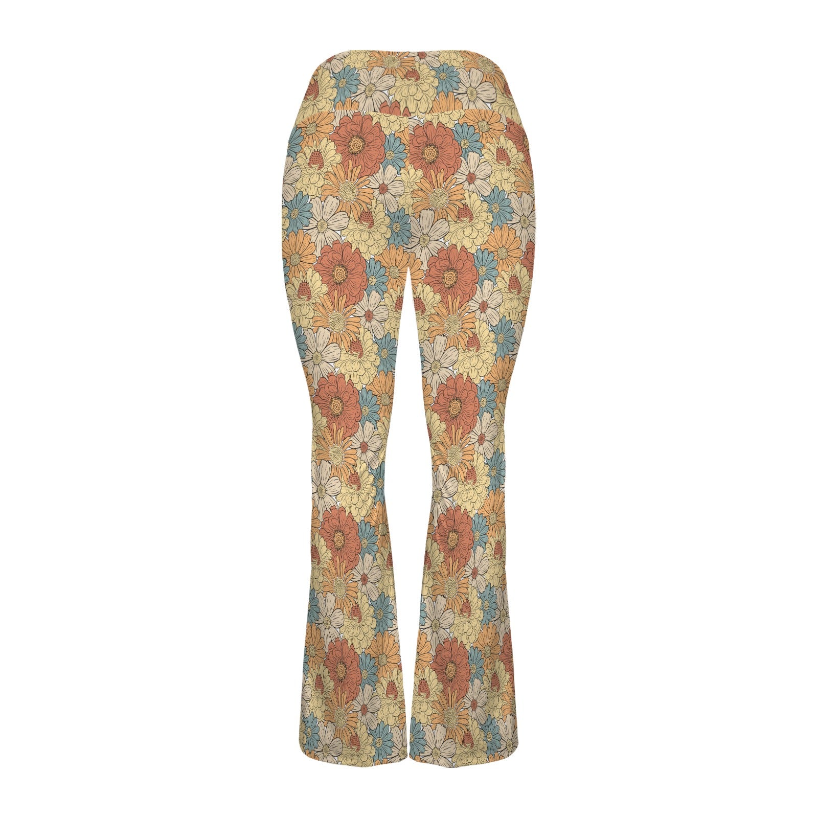 Vintage Retro Floral High Waist Crossover Tummy Control Flare Leggings High Waist Flare Leggings Plants Printed Offshore Retro