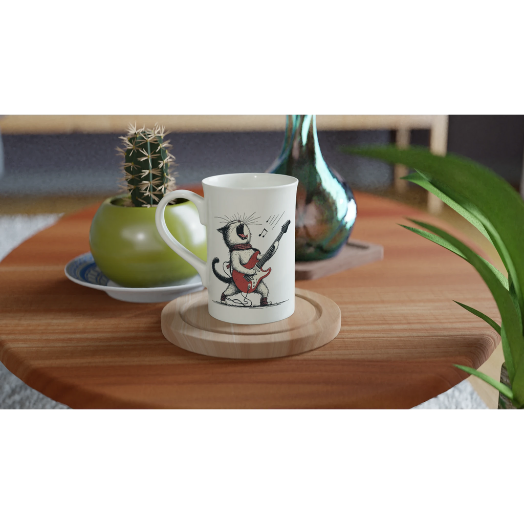 Personalised Cat Playing Guitar White 10oz Porcelain Slim Mug Personalised Porcelain Mug animal Globally Fulfilled Music