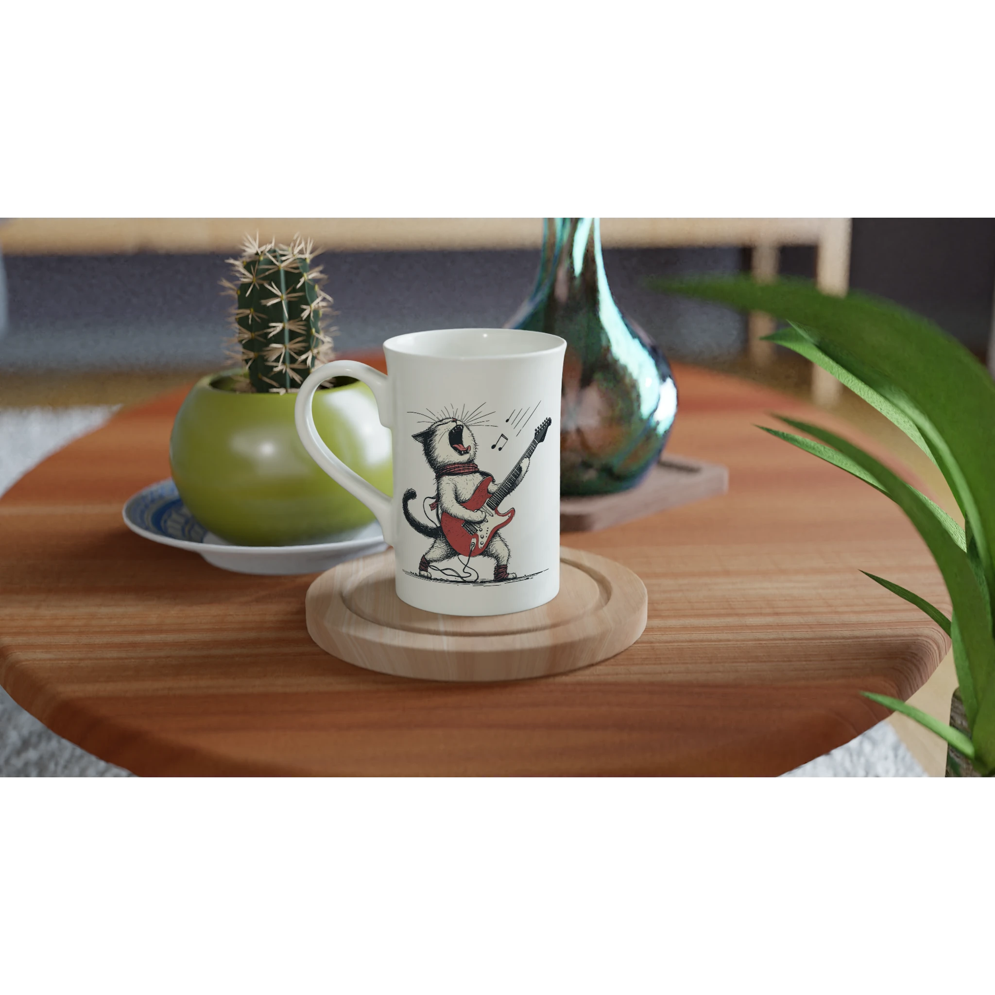 Personalised Cat Playing Guitar White 10oz Porcelain Slim Mug Personalised Porcelain Mug animal Globally Fulfilled Music