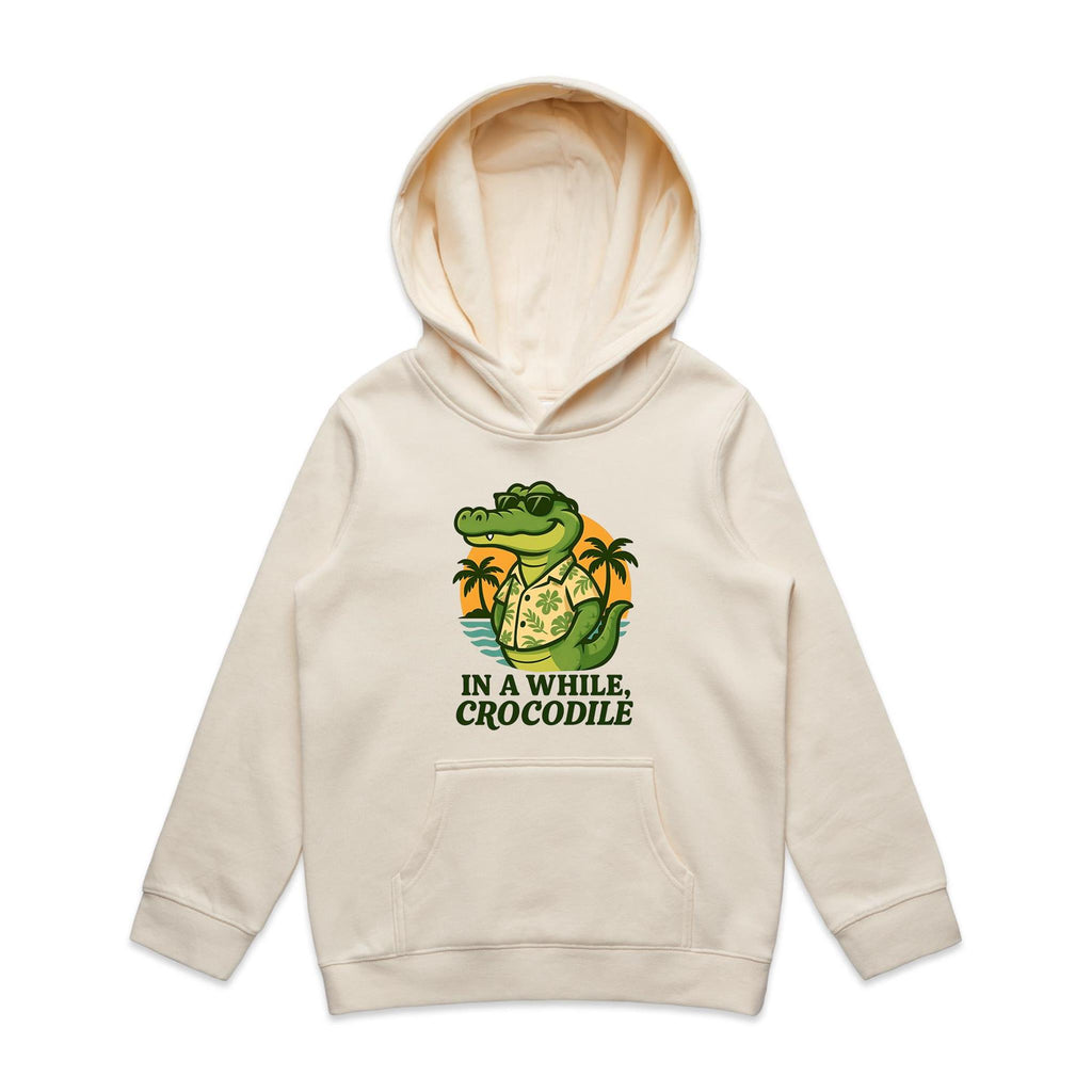 In A While, Crocodile Kid's AS Colour Hoodie Ecru Kids Hoodie animal Printed In Australia