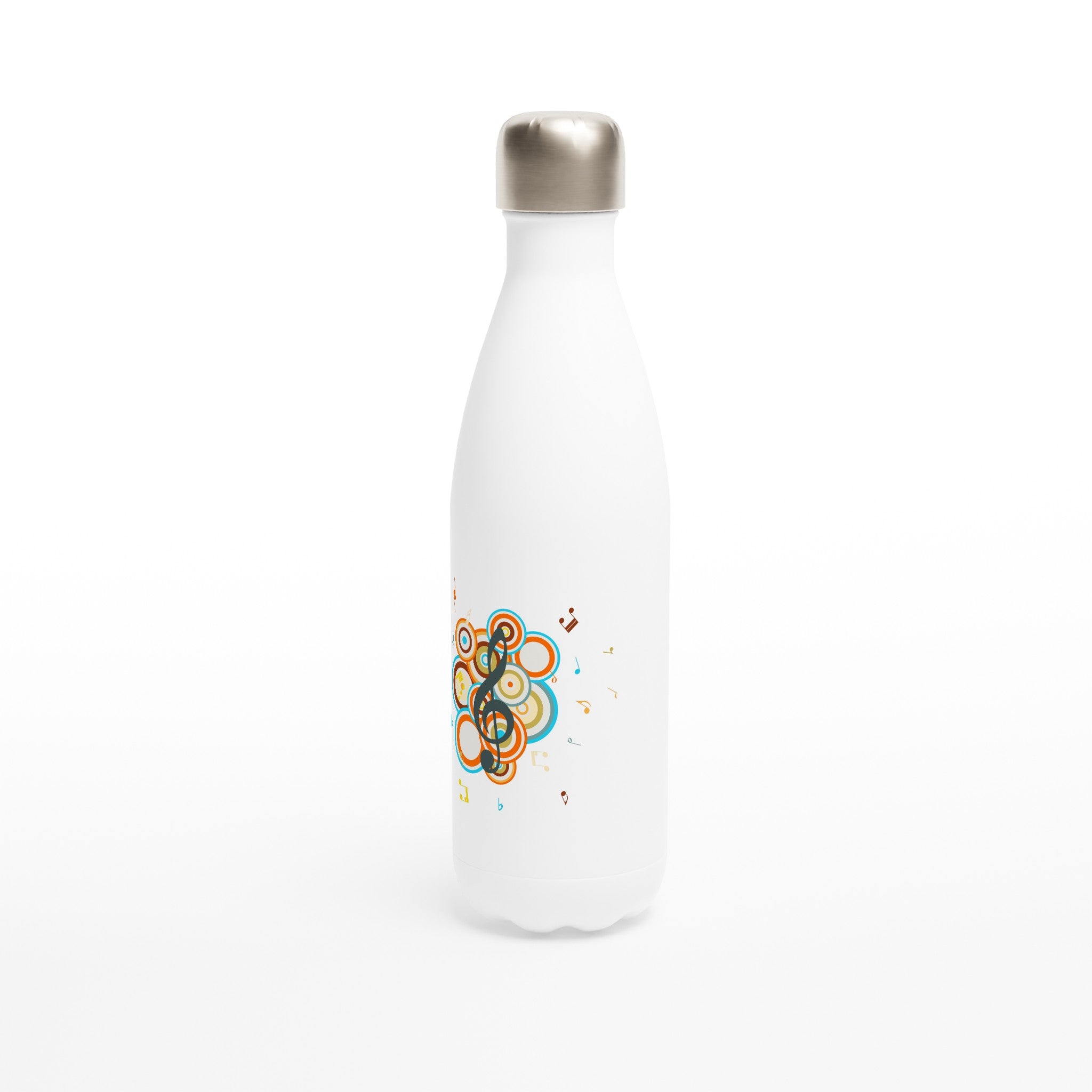 Groovy Music - White 17oz Stainless Steel Water Bottle White Water Bottle Globally Fulfilled Music Retro