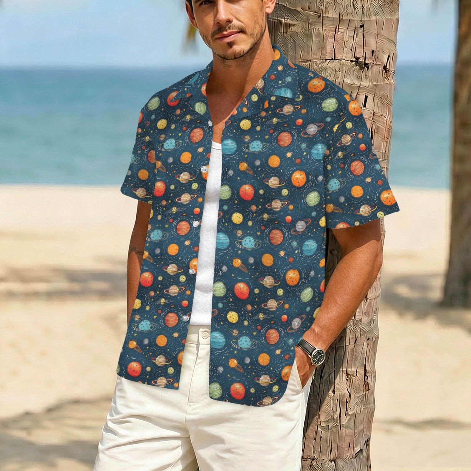 Galaxy Men's Crinkle Hawaiian Shirt