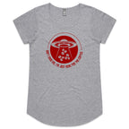 Don't Mind Me, I'm Just Here For The Coffee, UFO - Womens Scoop Neck T-Shirt Grey Marle Womens Scoop Neck T-shirt Coffee Printed In Australia Sci Fi