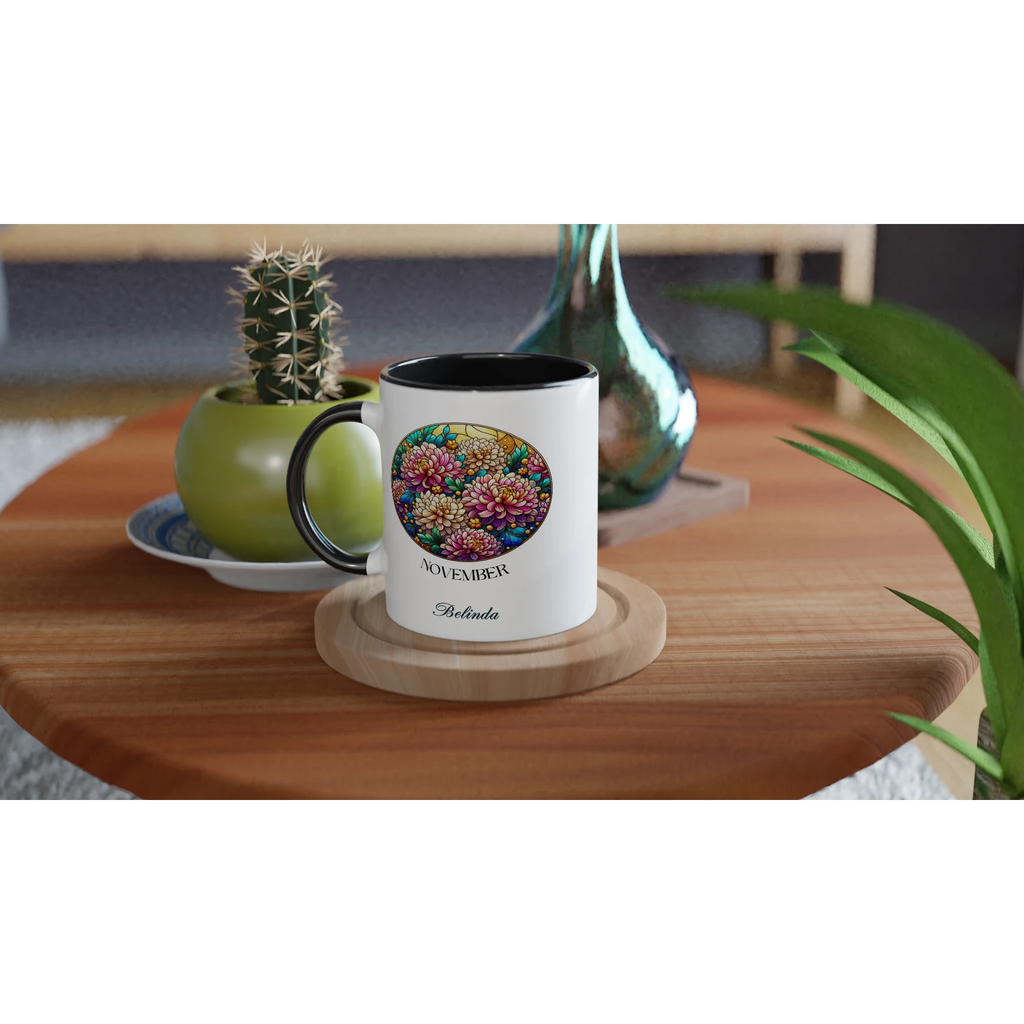 Stained Glass Birth Month Flowers - 11oz Ceramic Mug Personalised 11oz Mug Birthday customise Globally Fulfilled Name personalise Plants