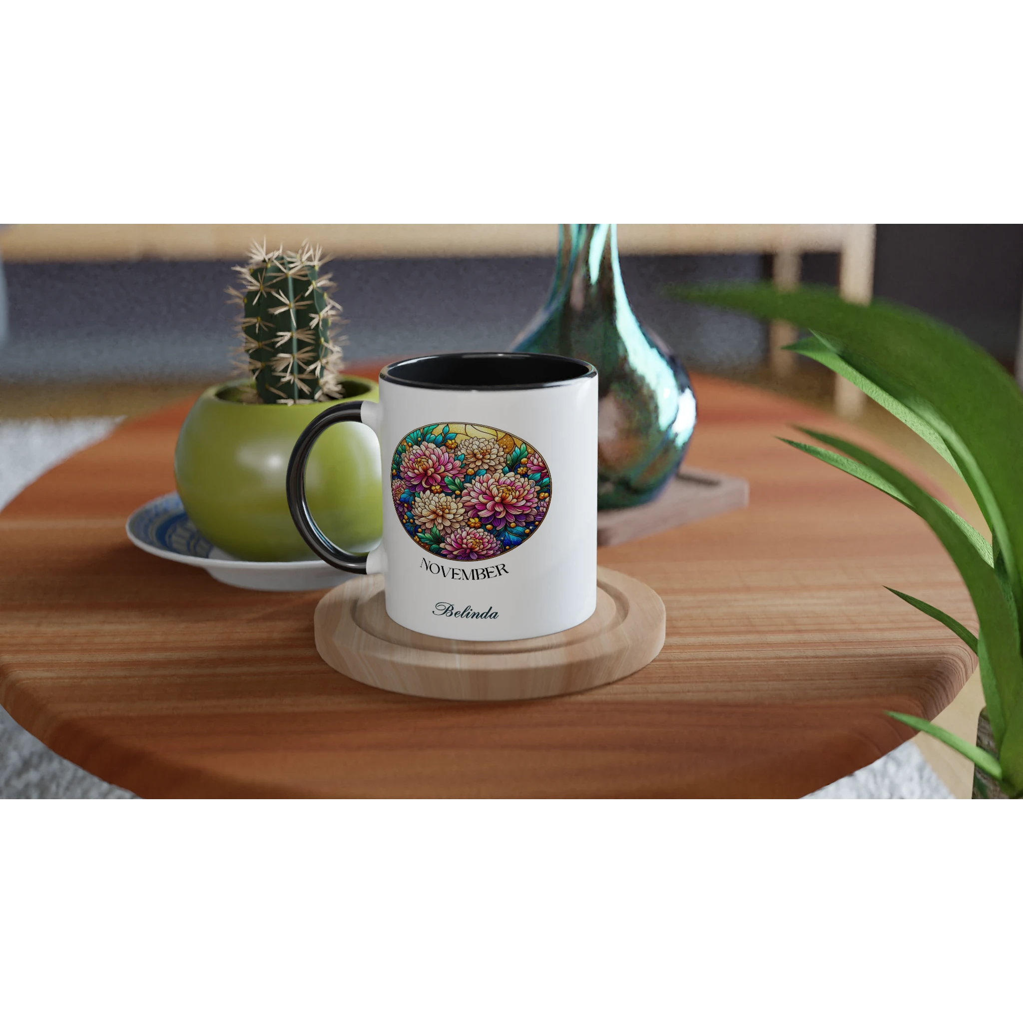 Stained Glass Birth Month Flowers - 11oz Ceramic Mug Personalised 11oz Mug Birthday customise Globally Fulfilled Name personalise Plants