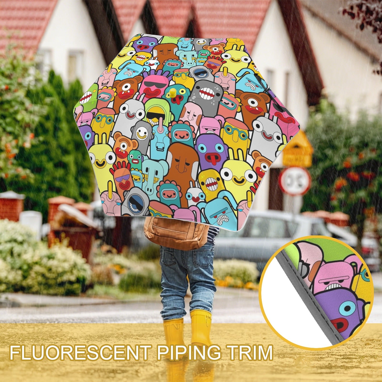 Happy Monsters Kids Safe Round Corner Umbrella Kids Safe Round Corner Umbrella Printed Offshore Sci Fi
