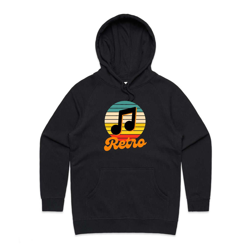 Retro Music - Womens Hoodie Black Womens Hoodie Music Printed In Australia Retro