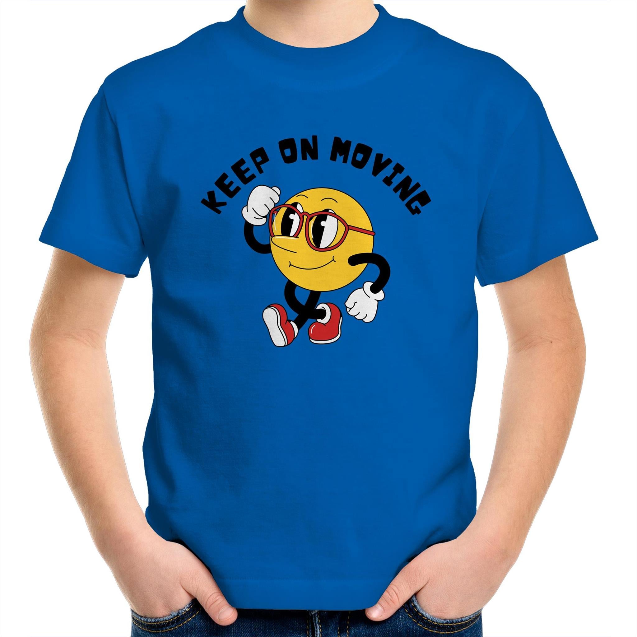 Keep On Moving - Kids Youth T-Shirt Bright Royal Kids Youth T-shirt Fitness Motivation Printed In Australia Retro
