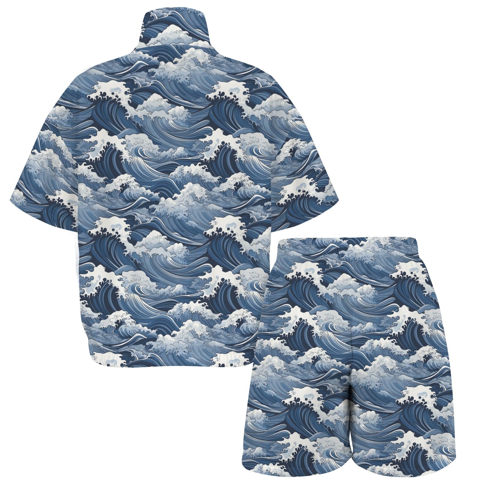 Japanese Waves Women's Windbreaker Short Set Women's Windbreaker Short Set Ocean Printed Offshore