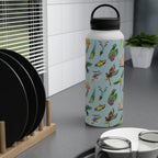 Parrots, Beautiful Colourful Birds Stainless Steel Water Bottle, Handle Lid Stainless Steel Water Bottle With Handle Lid Birds Globally Fulfilled