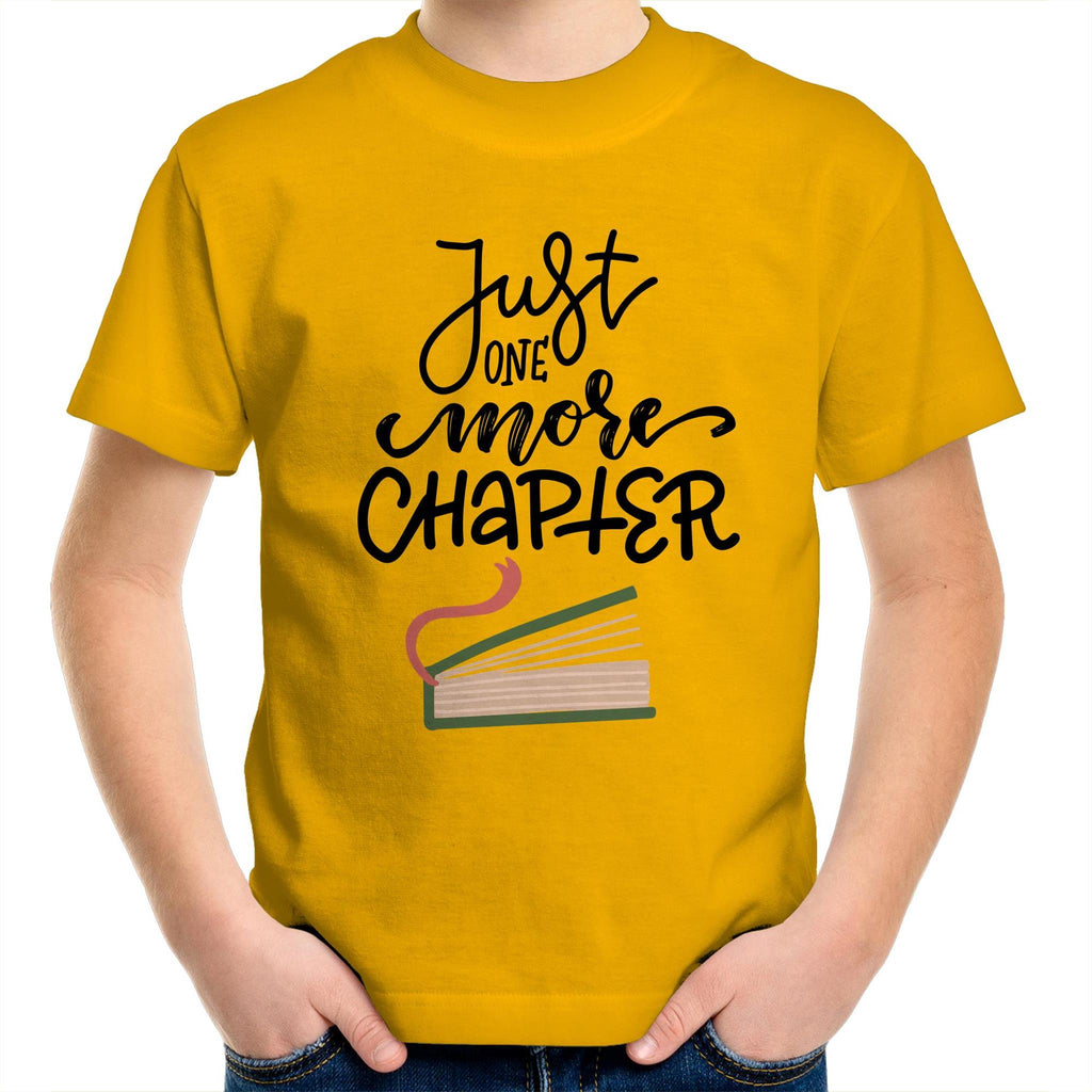 Just One More Chapter - Kids Youth T-Shirt Gold Kids Youth T-shirt Printed In Australia Reading