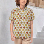 Round Pizzas On White Kids Youth Short Sleeve Button Up Shirt