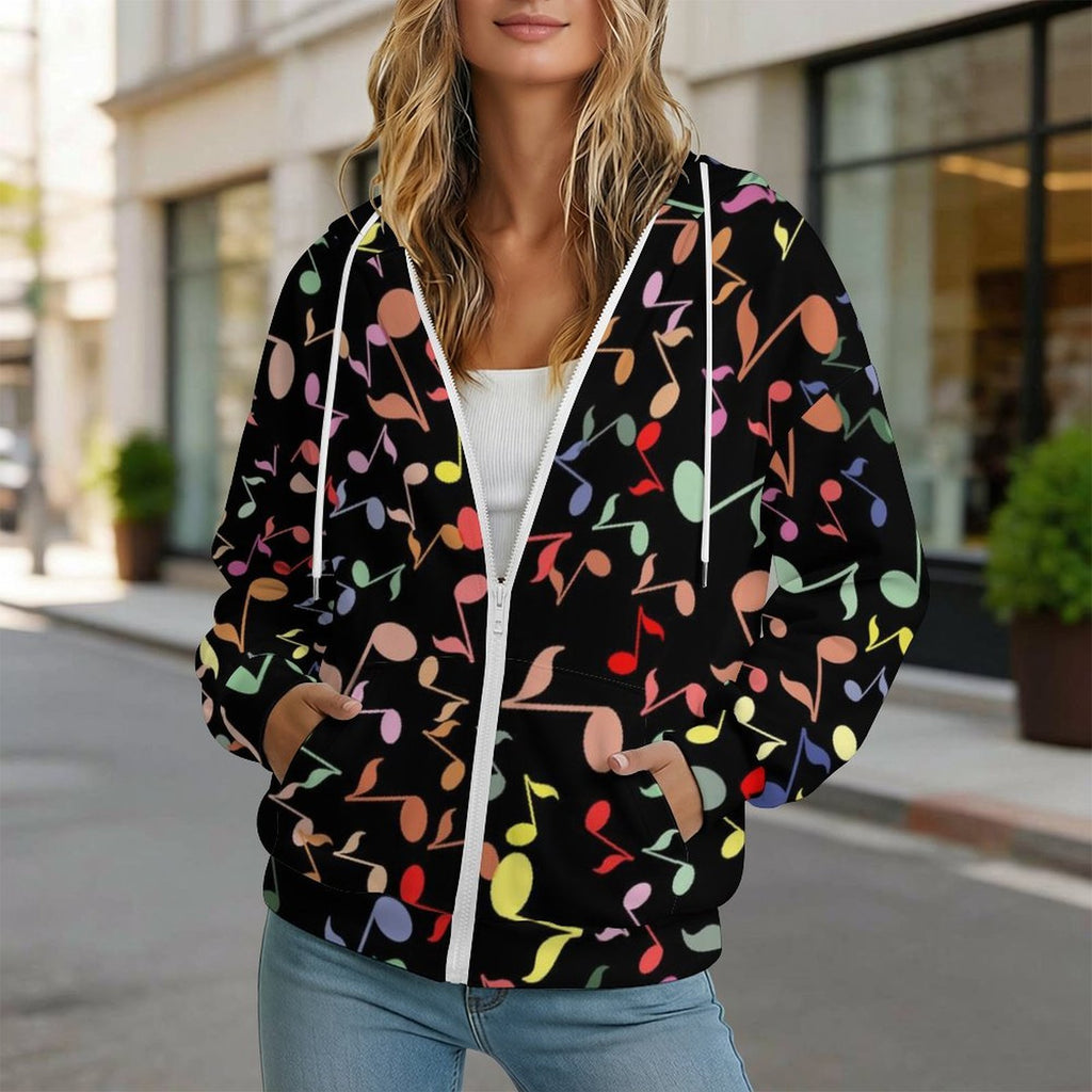 Quavers Colourful Music Notes Women's Full-Zip Hoodie