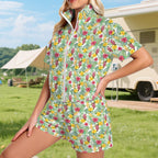 Tropical Flowers On White Women's Windbreaker Short Set Women's Windbreaker Short Set Plants Printed Offshore