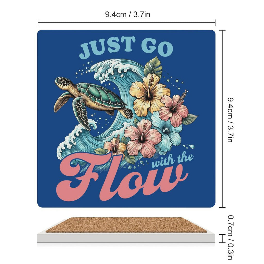 Just Go With The Flow, Turtle - Ceramic Coasters (Square) Ceramic Coasters animal Printed Offshore