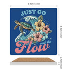 Just Go With The Flow, Turtle - Ceramic Coasters (Square) Ceramic Coasters animal Printed Offshore