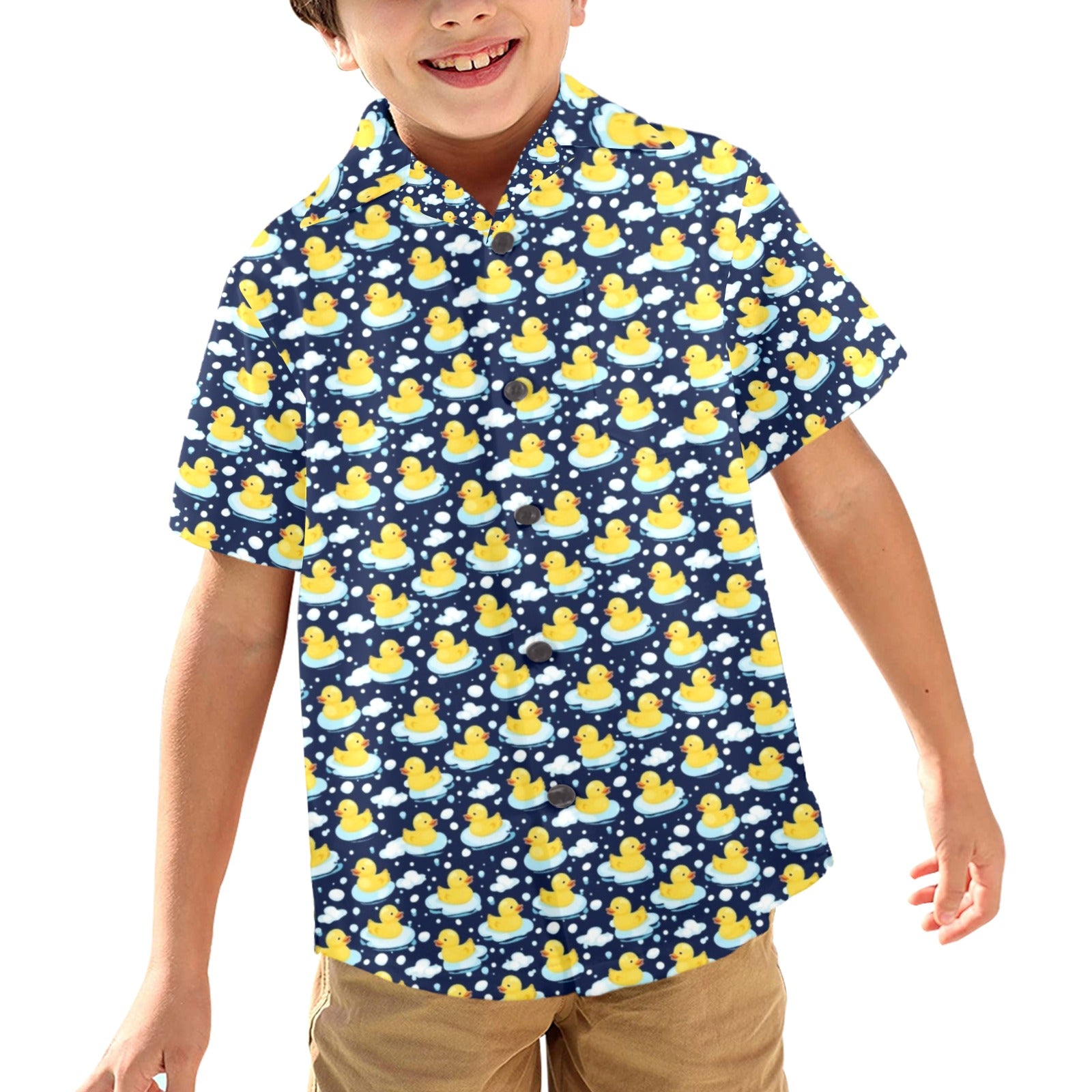 Rubber Ducks On Dark Junior Kid's Hawaiian Shirt