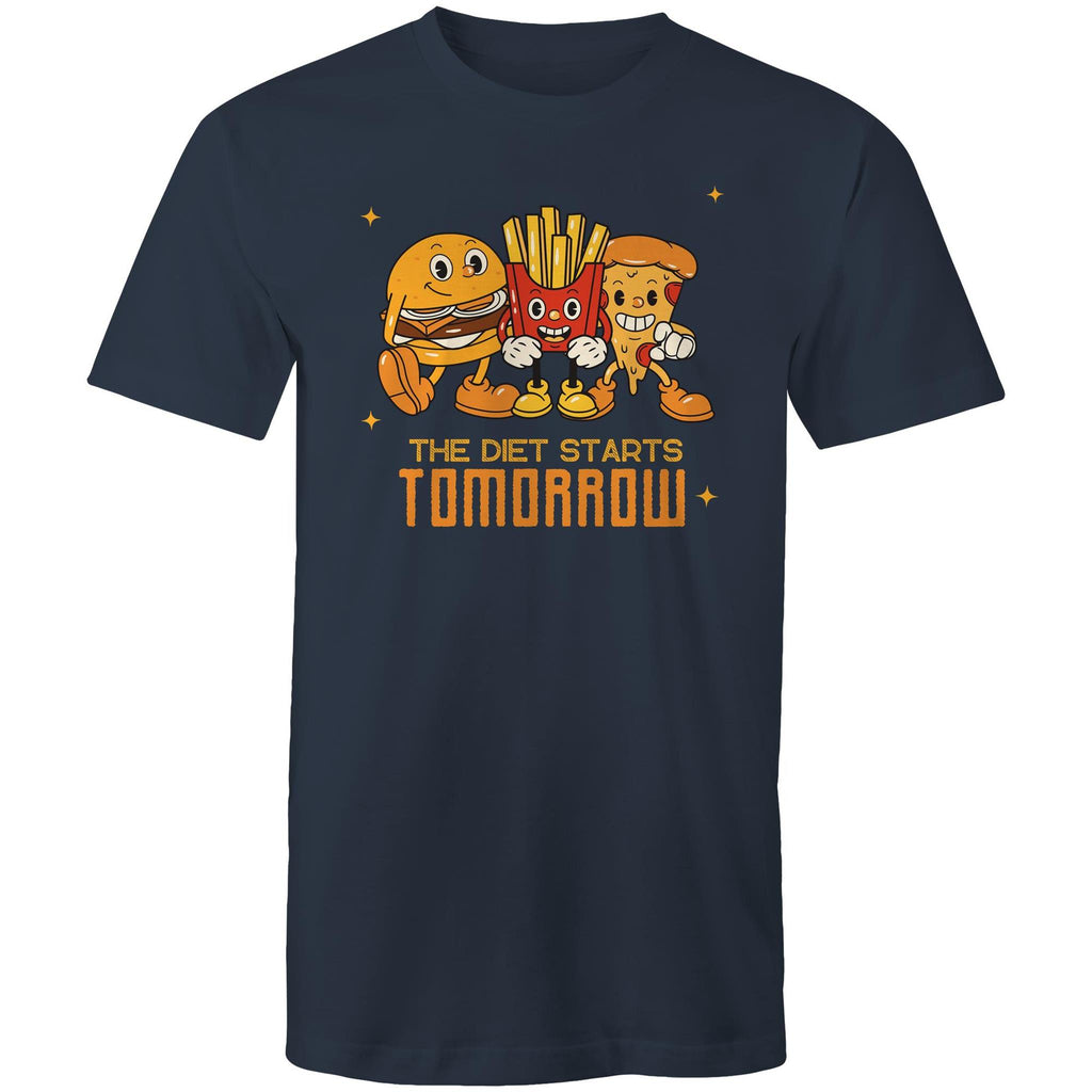 The Diet Starts Tomorrow, Hamburger And Fries - Mens T-Shirt Navy Mens T-shirt Food Printed In Australia