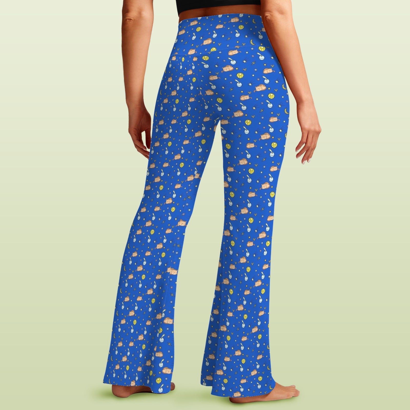 Cats In Space - High Waist Crossover Tummy Control Flare Leggings