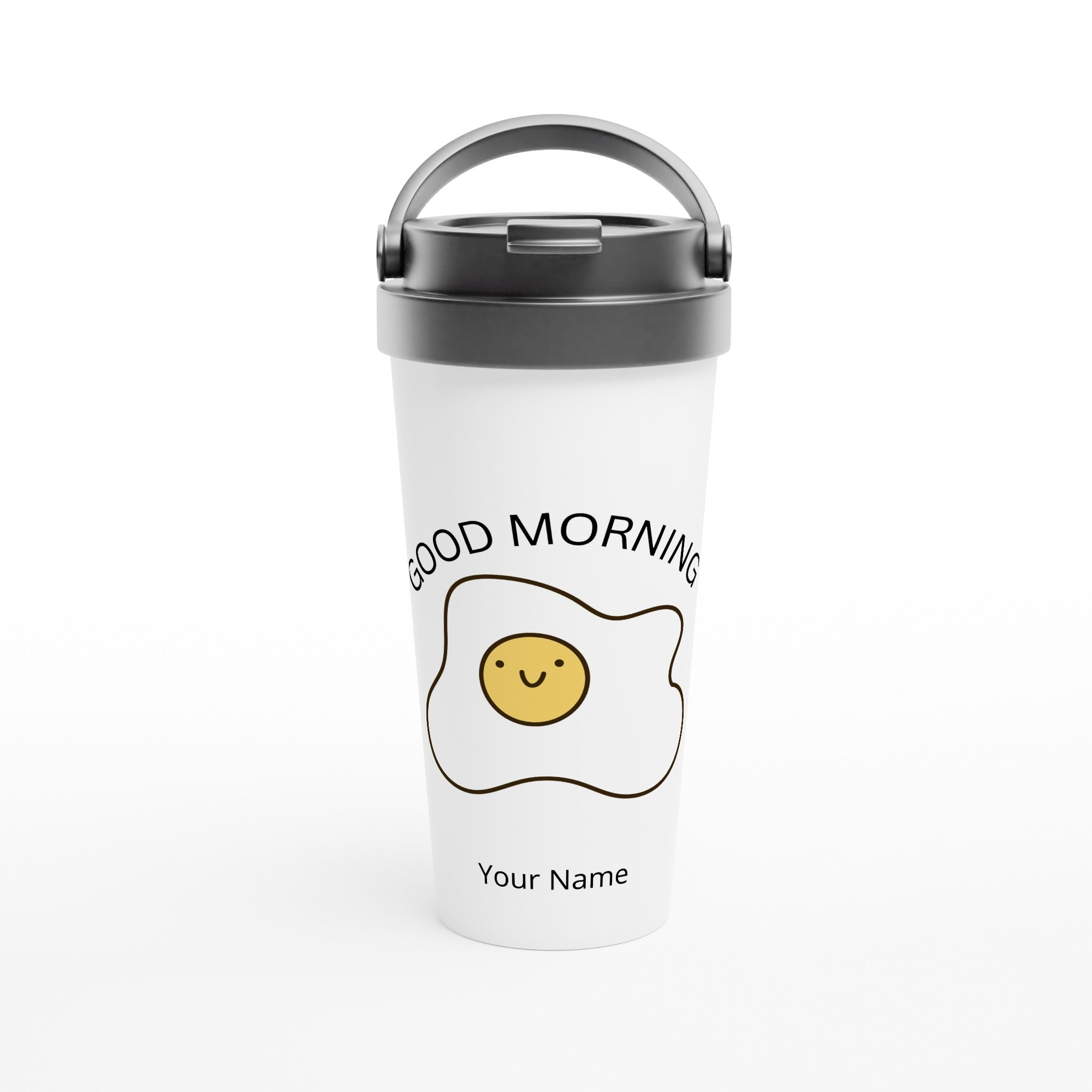 Personalised - Egg, Good Morning - White 15oz Stainless Steel Travel Mug Default Title Personalised Travel Mug funny Globally Fulfilled