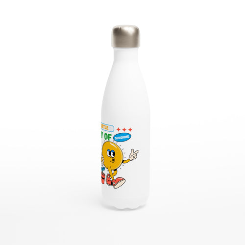 A Little Ray Of Sunshine - White 17oz Stainless Steel Water Bottle White Water Bottle Globally Fulfilled Retro