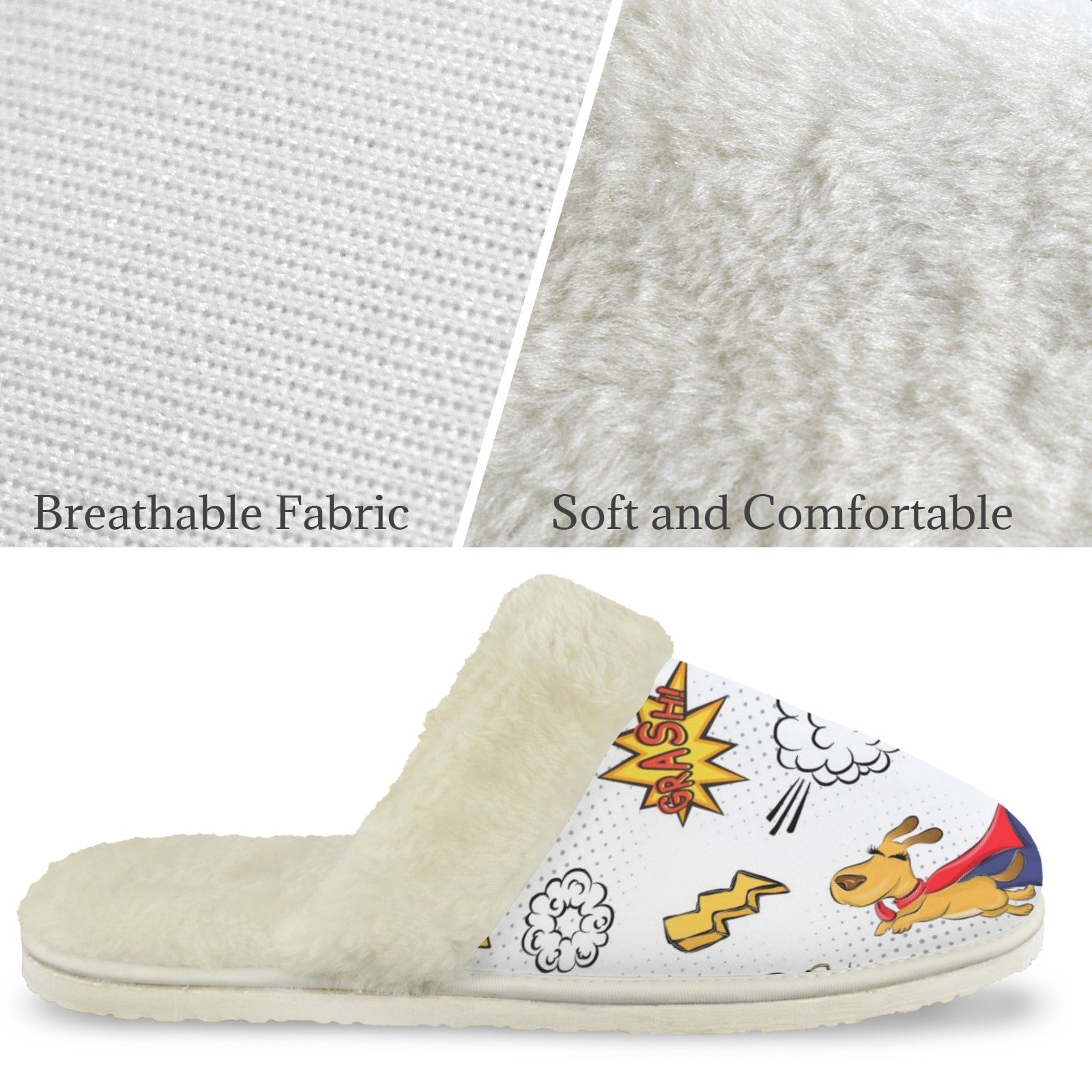 Super Dog Men's Fur Trim Thick-Sole Indoor Slippers Men's Fur Trimmed Slippers animal comic Printed Offshore