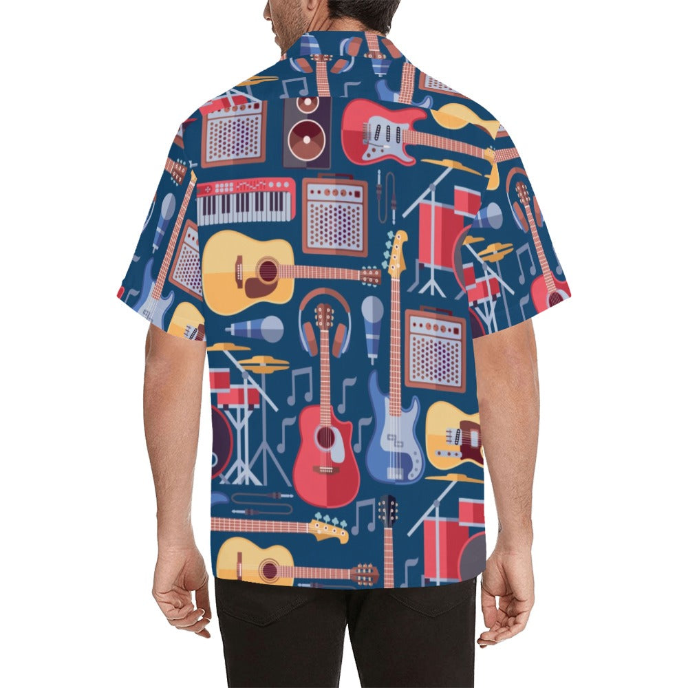 Music Instruments Blue - Mens Hawaiian Shirt