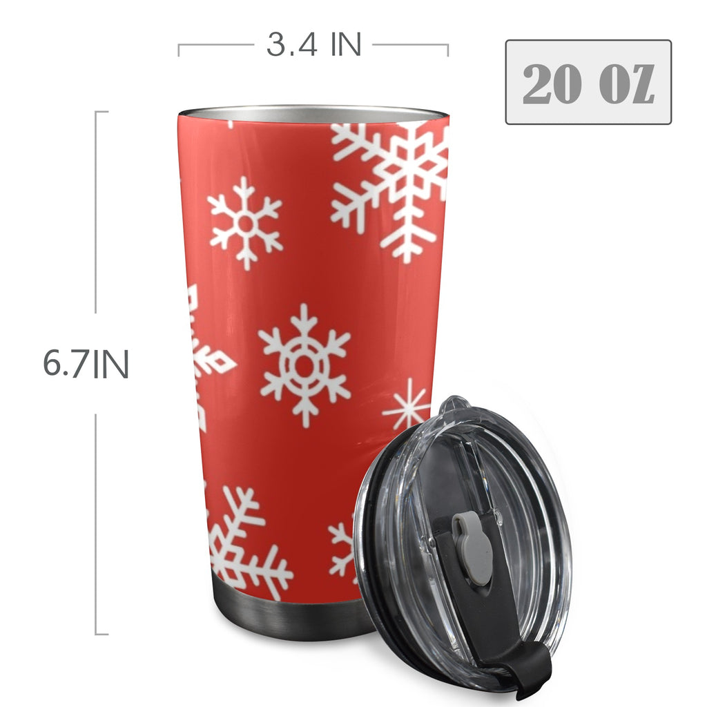 Red Snowflakes, Christmas - 20oz Mobile Tumbler with Lid (Black Lock) 20oz Travel Mug Christmas Printed Offshore