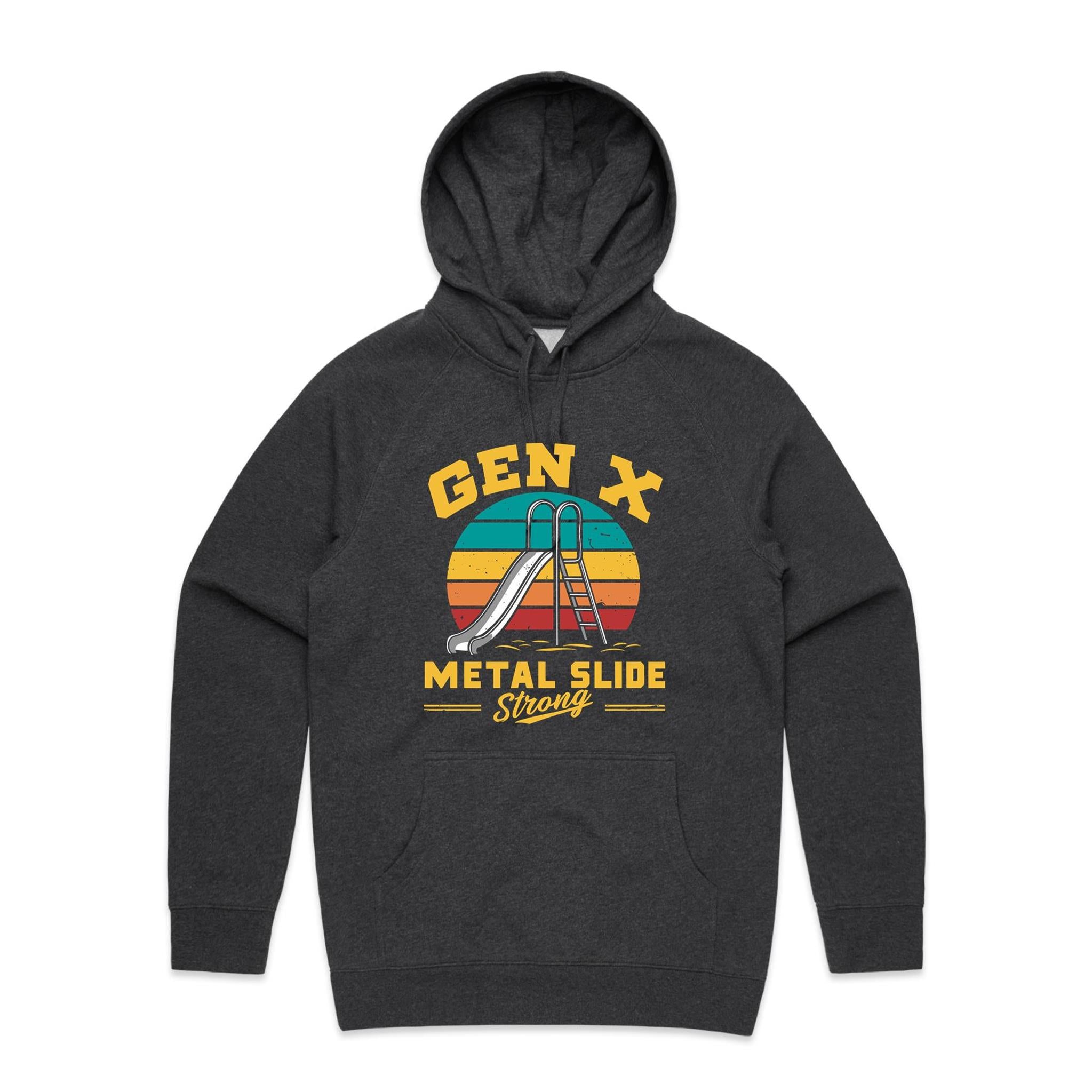 Gen X, Metal Slide Strong - Mens Hoodie Asphalt Marle Mens Hoodie Printed In Australia