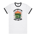 Skip Bin, Dumpster Fire Men's AS Colour Ringer Tee White Black Ringer T-Shirt Printed In Australia