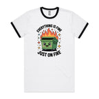 Skip Bin, Dumpster Fire Men's AS Colour Ringer Tee White Black Ringer T-Shirt Printed In Australia